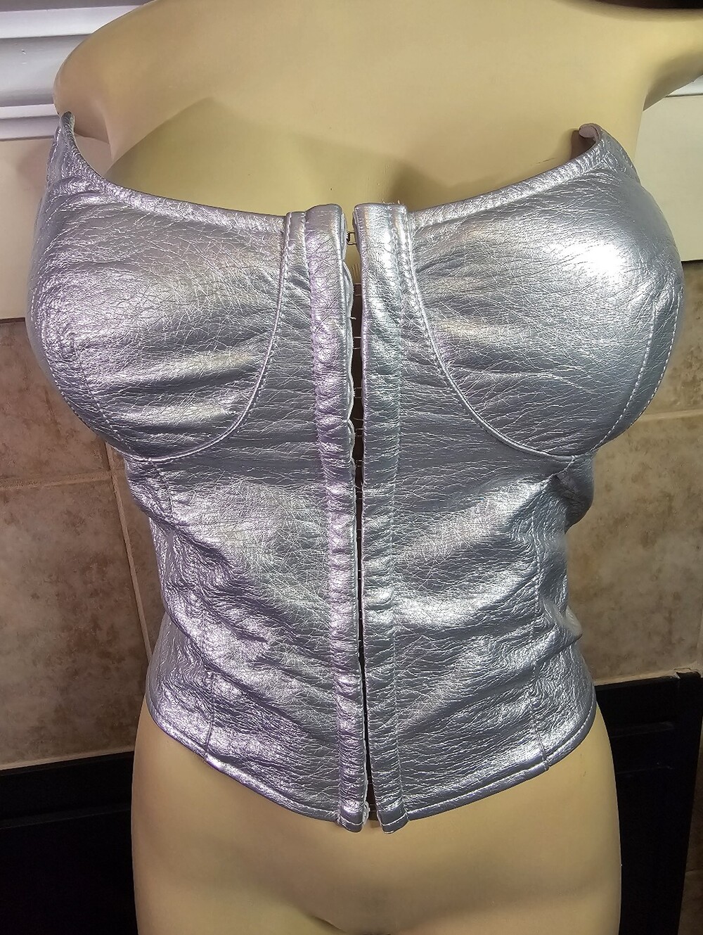 NWT. Fashion Nova Never Too Extra Metallic Corset Top. Silver.